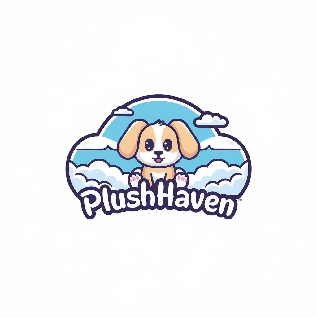 LOGO Design for PlushHaven BigEared Puppy with Plush and Heaven Background for the Animal Pets Industry