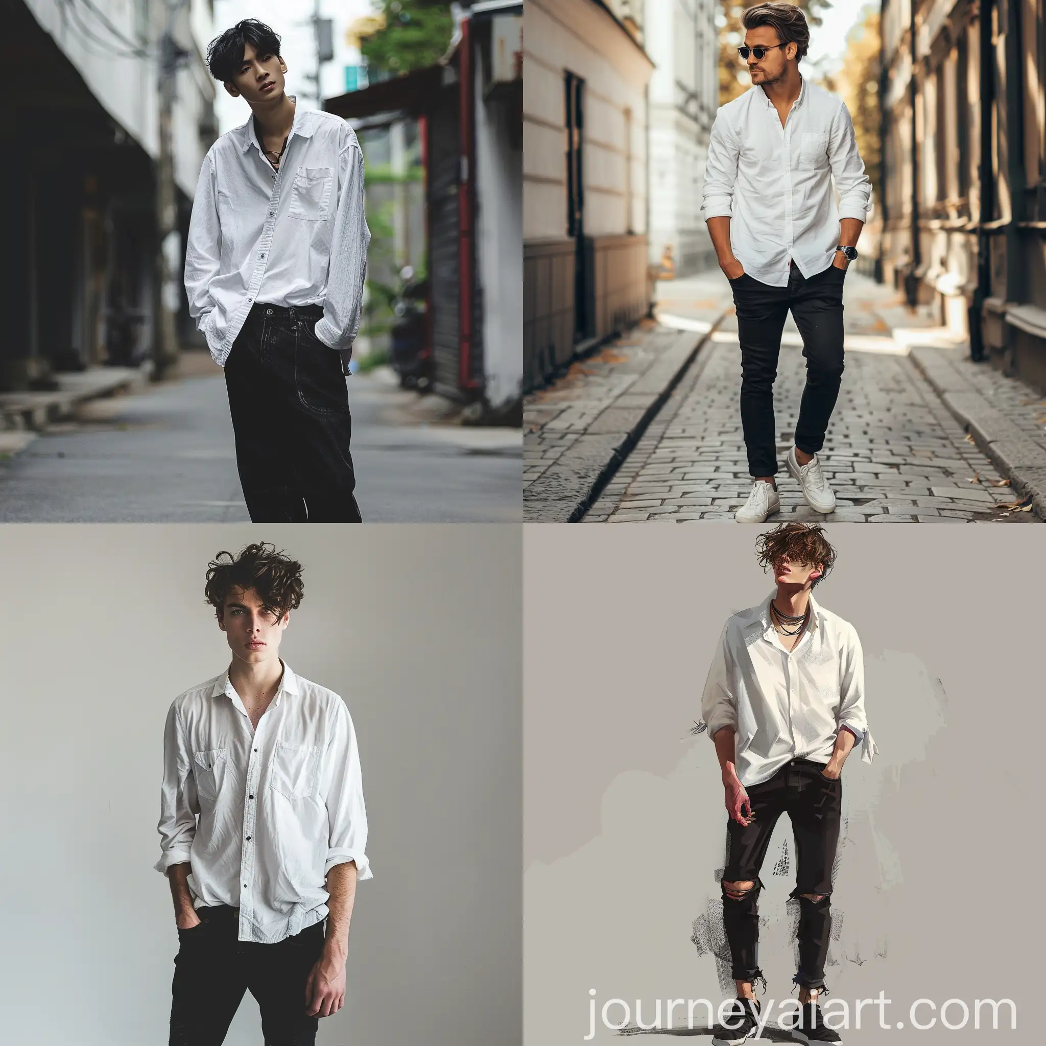 Fashionable-Man-in-Oversized-Black-Jeans-and-White-Shirt