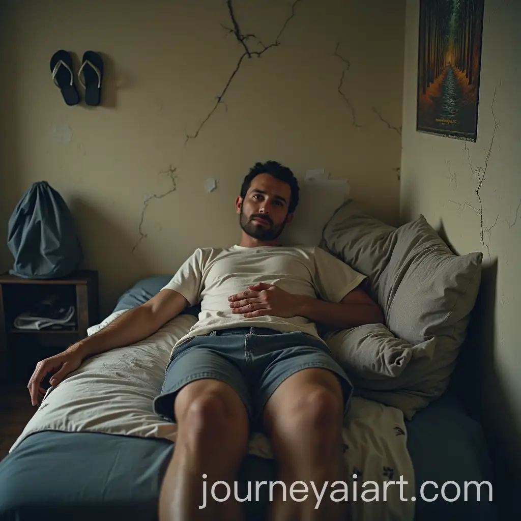 Man-Waking-Up-in-Simple-Boarding-RoomAI-Image-Prompt-Expansion-with-Cracked-Walls-and-Messy-Surroundings
