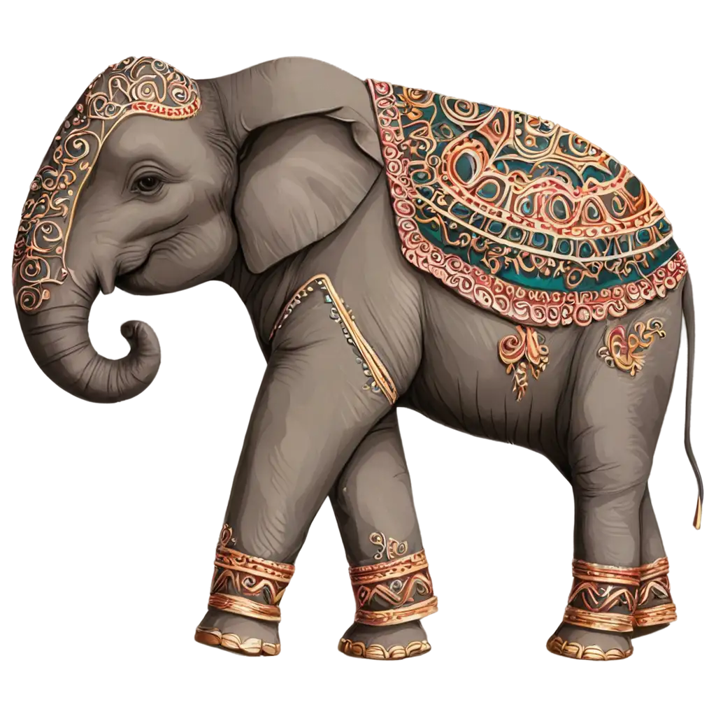 Decorative-Indian-Elephant-PNG-Illustration-Captivating-Side-View-Artwork