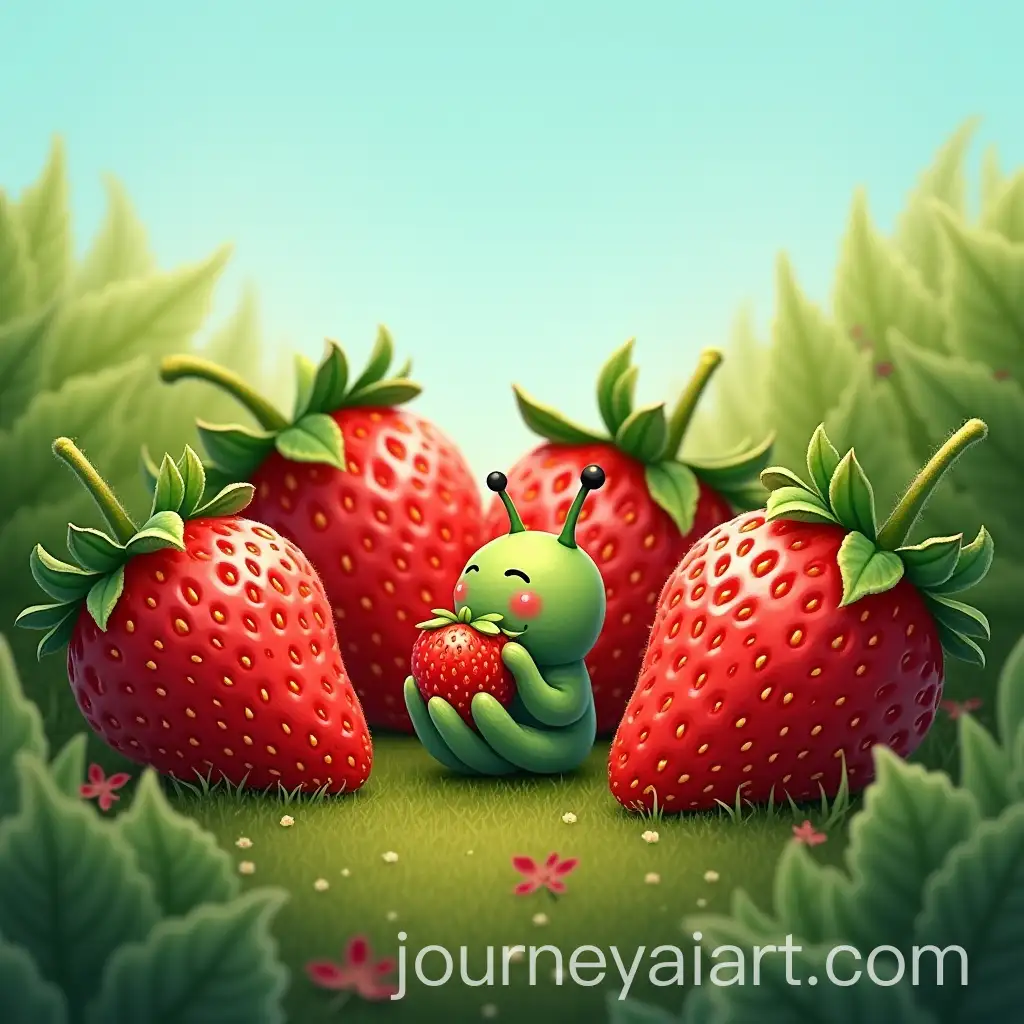 Cora-the-Caterpillar-Enjoying-Strawberries-in-a-Vibrant-Green-Patch