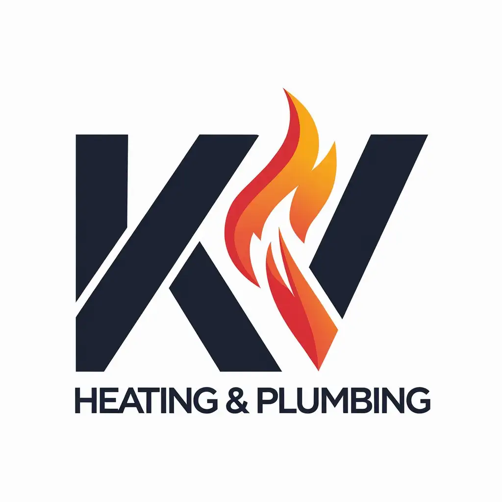 LOGO Design for KV Heating Plumbing Vector Logo with Flame Integrated in K for Construction Industry