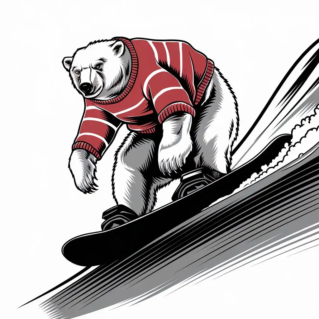 Polar Bear Snowboarding in Old Tattoo Style