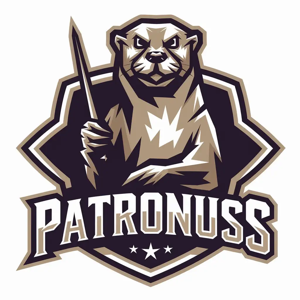 a vector logo design,with the text "Patronuss", main symbol:A otter with a wand,Moderate,be used in Retail industry,clear background