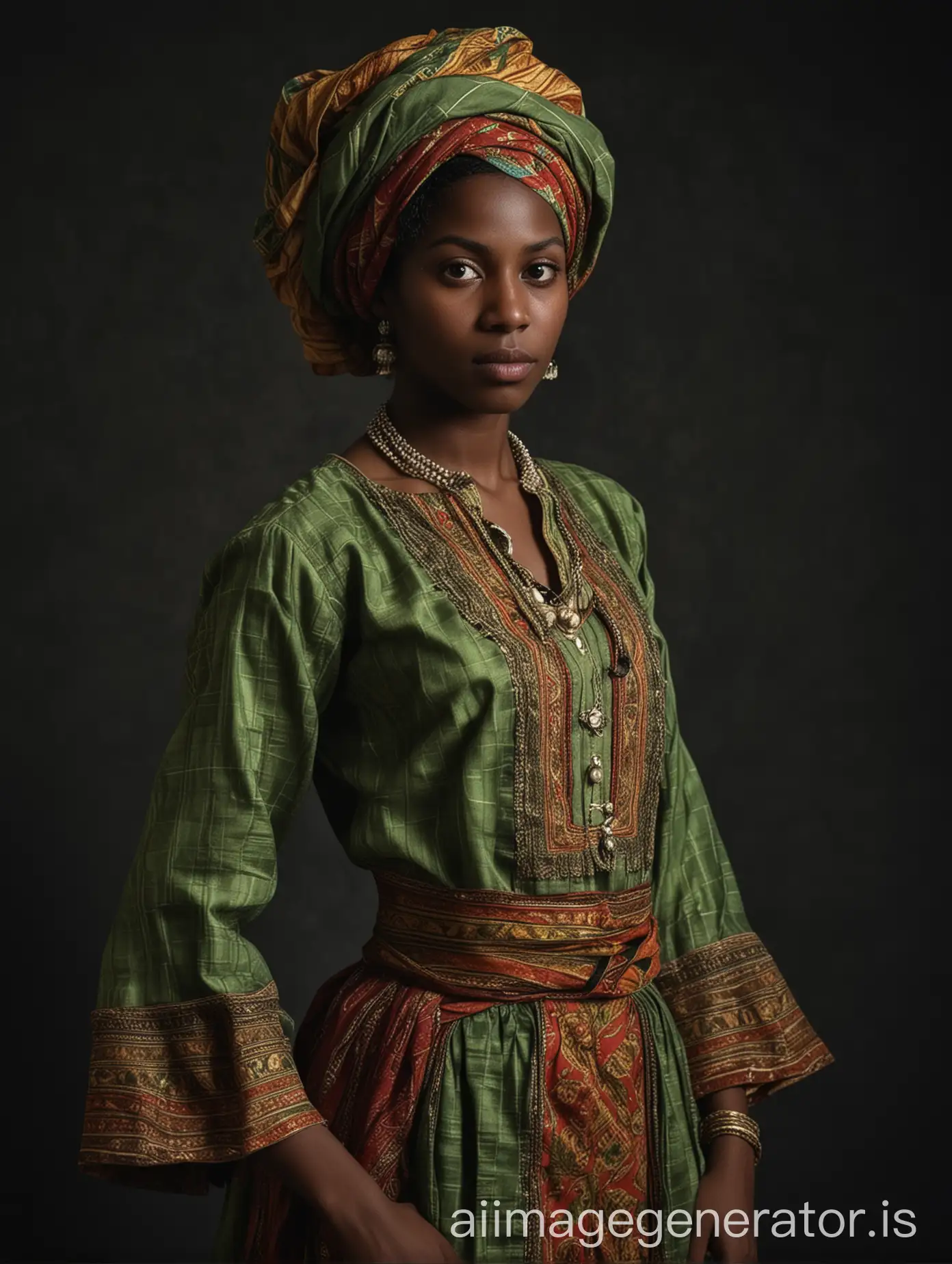 Contemporary-Realist-Portrait-of-a-Black-Woman-in-West-Indies-Madras-Costume