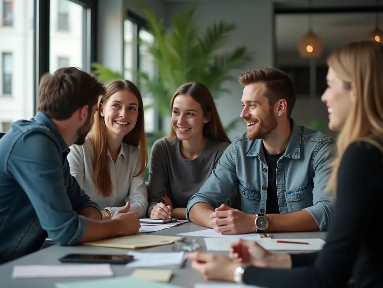 People, team and business meeting with listening in office as web developer in internship, workshop and company. Group, collaboration and digital agency for skills, growth or career in brand design