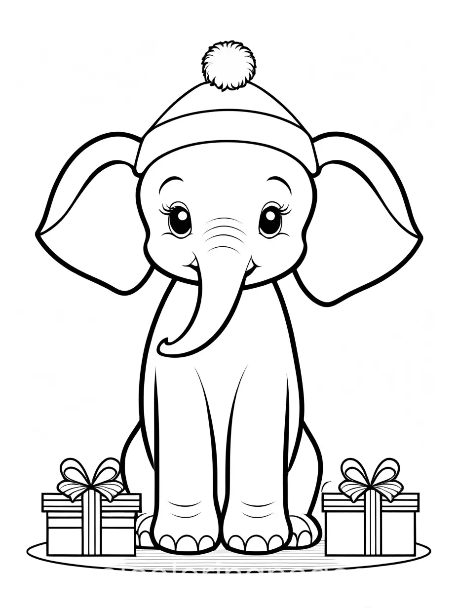 Cute-Elephant-Christmas-Coloring-Page-with-Santa-Cap