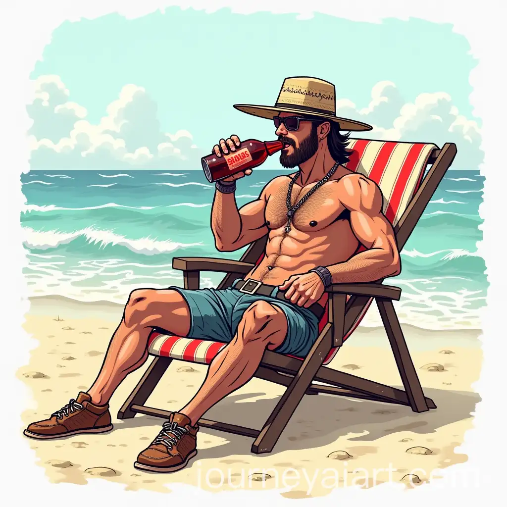 Warrior-Relaxing-on-a-Beach-Chair-with-Soda