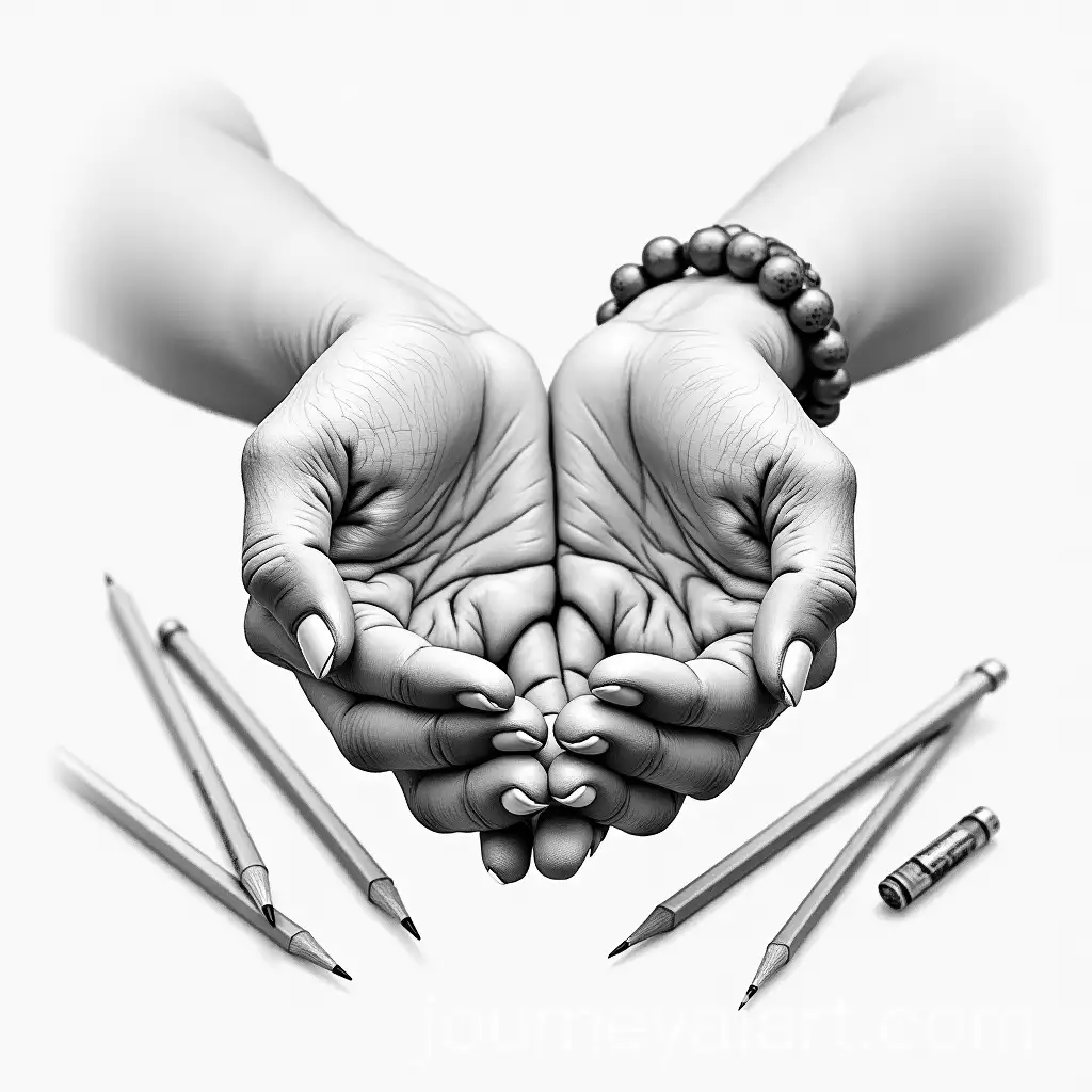 HyperRealistic-BlackandWhite-Sketch-of-Two-Hands-Gently-Cupping-Each-Other-with-Artist-Tools