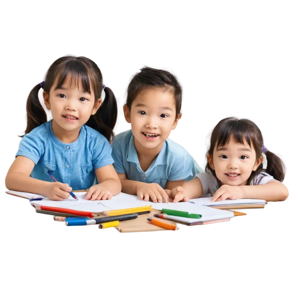 Vibrant-PNG-Image-of-Asian-Kids-Drawing-A-Clear-Representation-of-Creativity