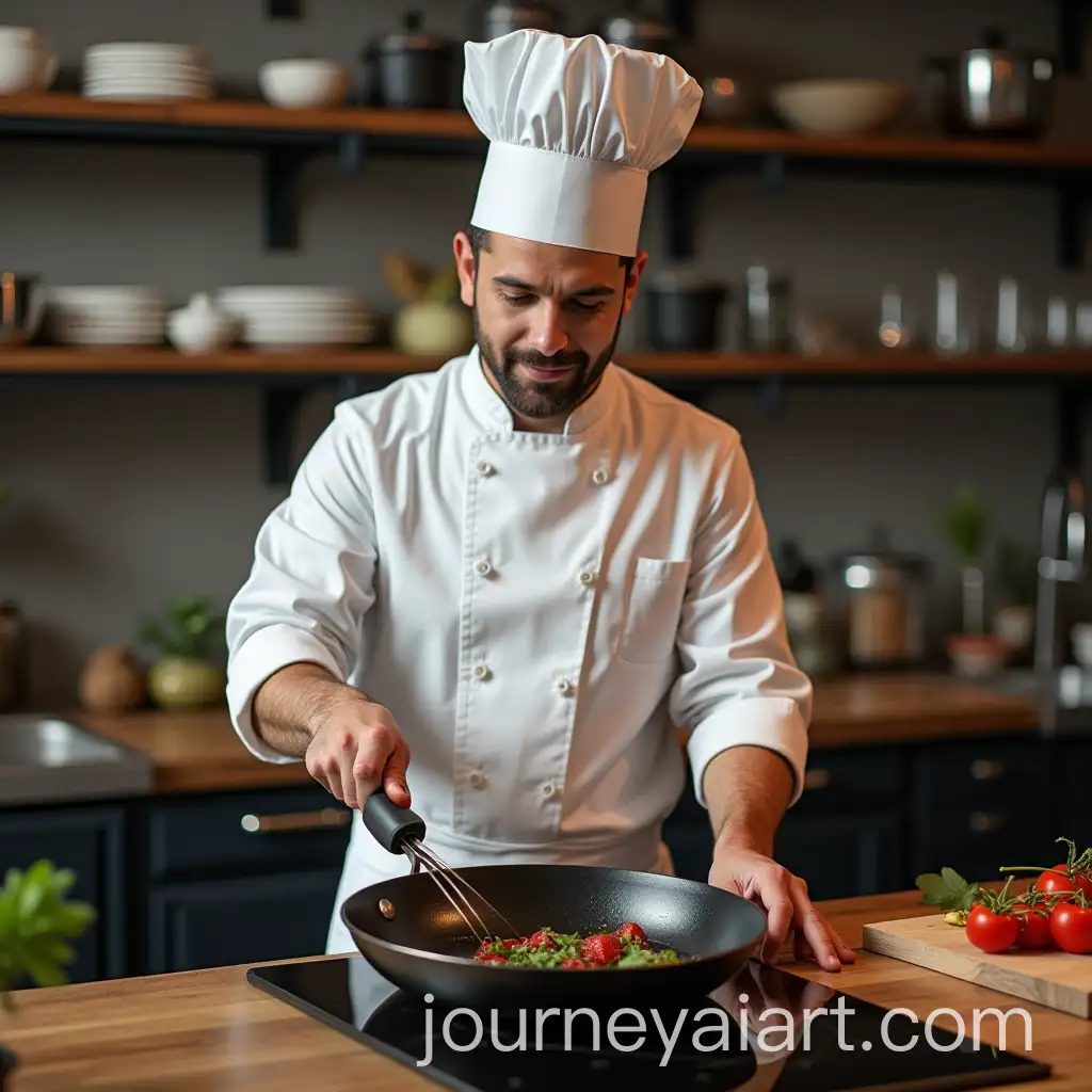Chef-Demonstrating-Safe-Cooking-Techniques-with-a-Teflon-Pan