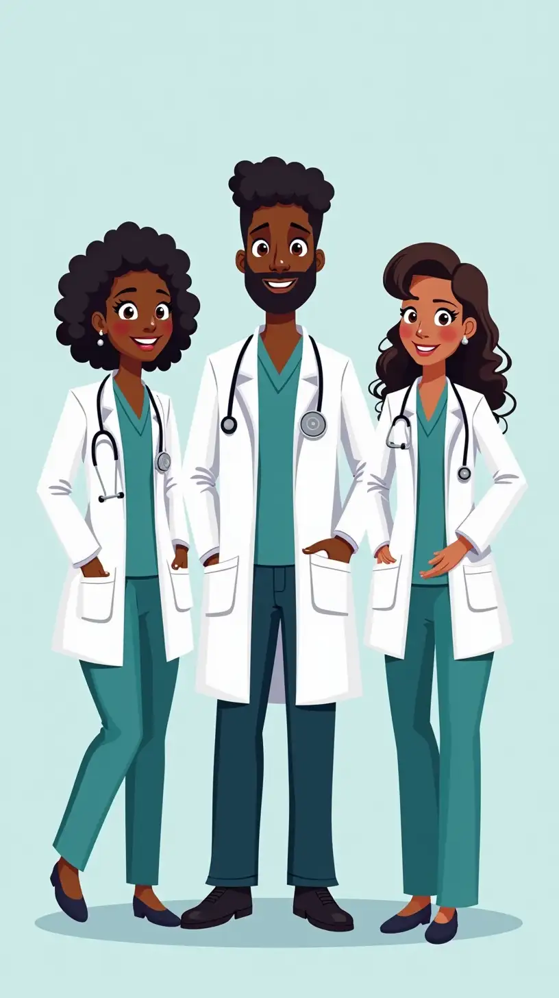 full-body, group of African American doctors, high-def cartoon, doctor