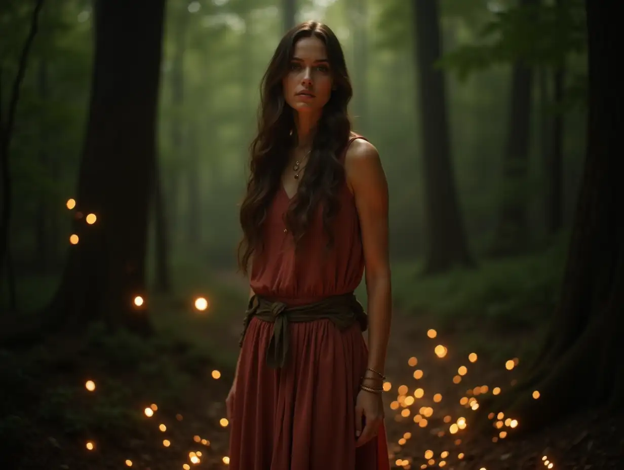 Empowered-Woman-in-Glowing-Magical-Forest-with-Fireflies