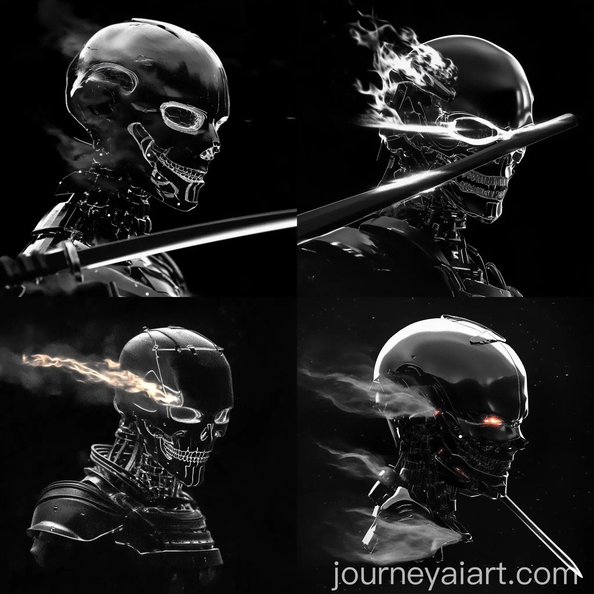 3D-Robotic-Samurai-with-Black-Fire-Sword-in-Monochrome-4K