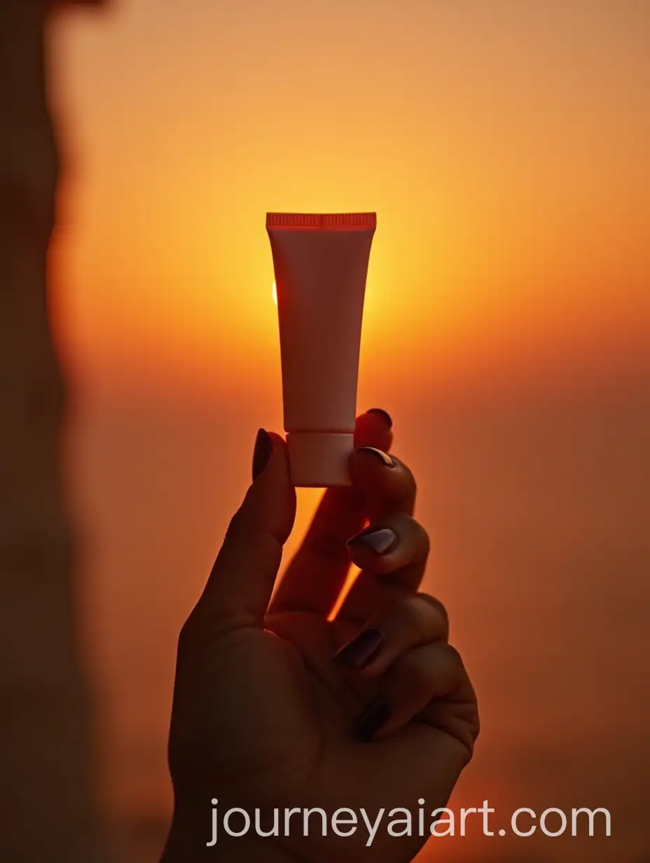 Woman-Applying-Cosmetic-at-Sunset-with-Tube-in-Hand