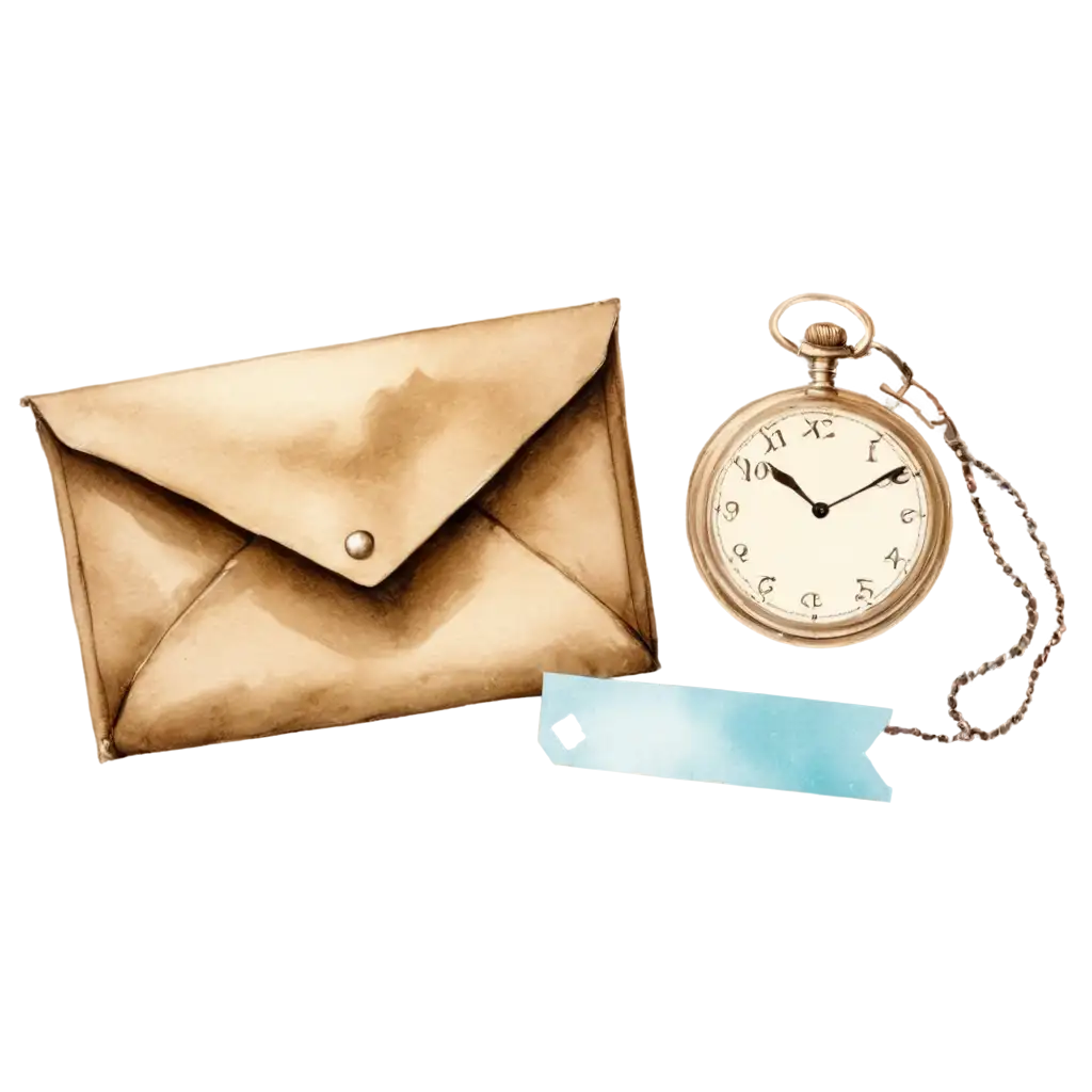 Watercolor-PNG-Image-Featuring-Retro-Pocket-Watch-Bookmarks-Fountain-Pen-and-Envelope-for-Timeless-Elegance