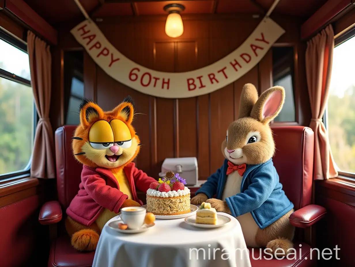 Luxurious Train Carriage Birthday Celebration with Garfield and Peter Rabbit