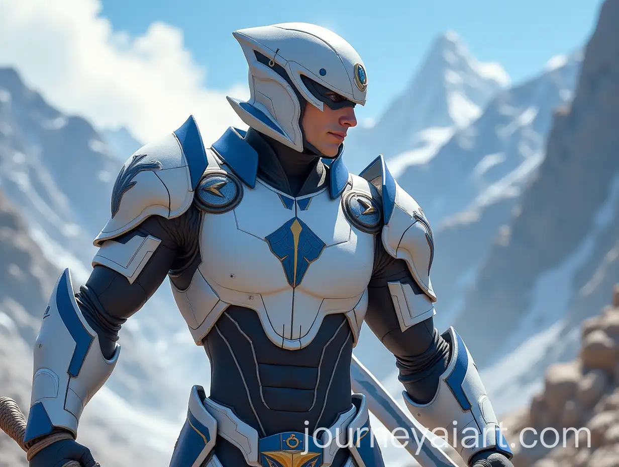 Heroic-Male-Character-in-Futuristic-Armor-with-Sword-in-Mountainous-Setting