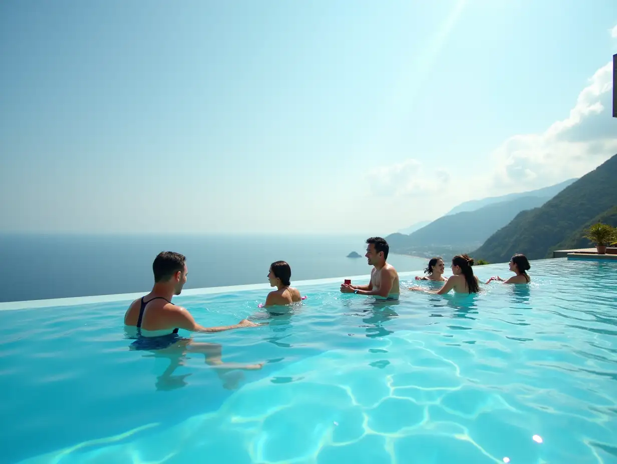 The people enjoying in infinity swimming pool