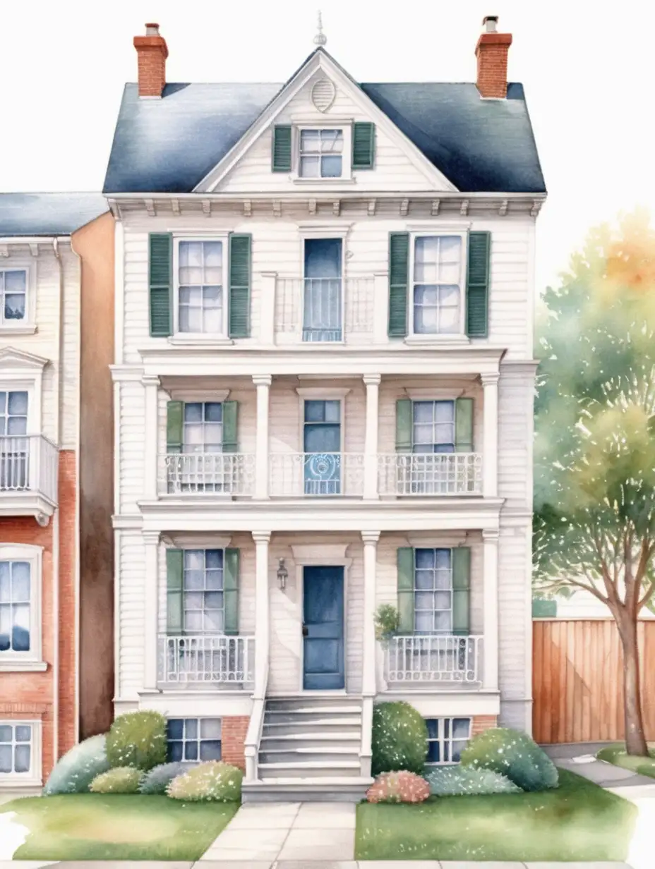Watercolor Illustration of a Tall Paneled House in a Housing Estate