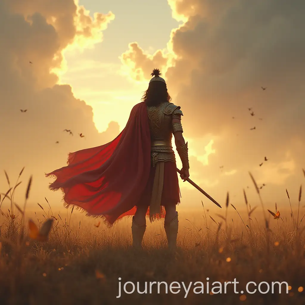 Arjuna-Standing-in-a-Battlefield-with-a-Bow-and-Arrow