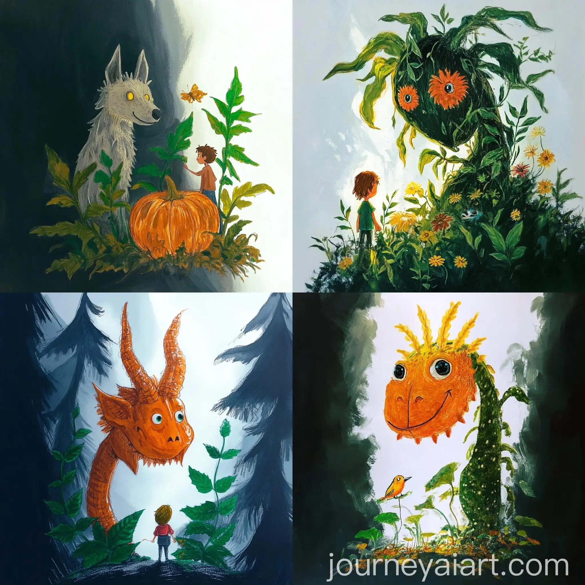 Children-Exploring-Enchanted-Forest-with-Friendly-Animals