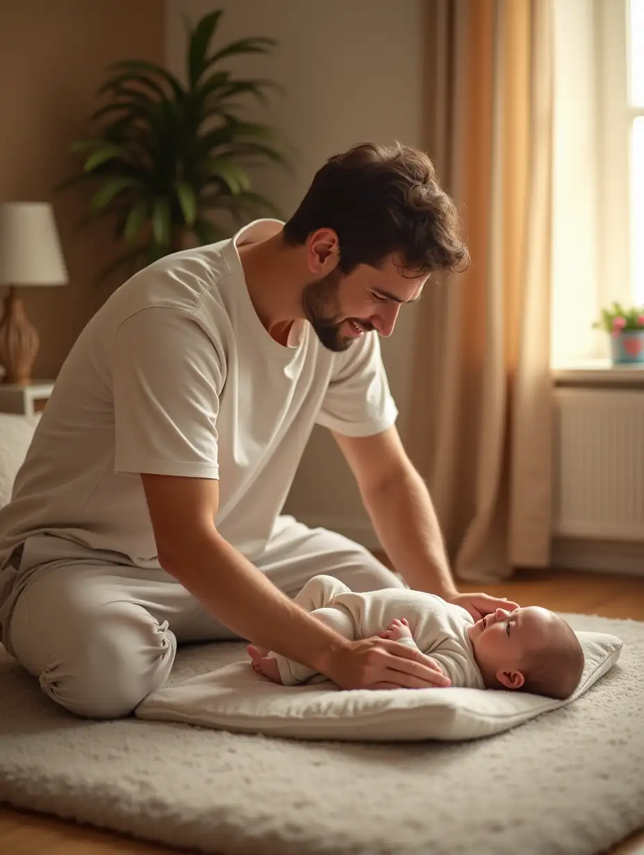 Father-Gently-Massaging-Baby-in-Cozy-Calm-Room