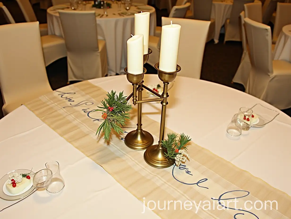 Elegant-Holiday-Table-Setting-with-Gold-Candle-Holders-and-Mistletoe-DecorationsTable-Decoration-Setup