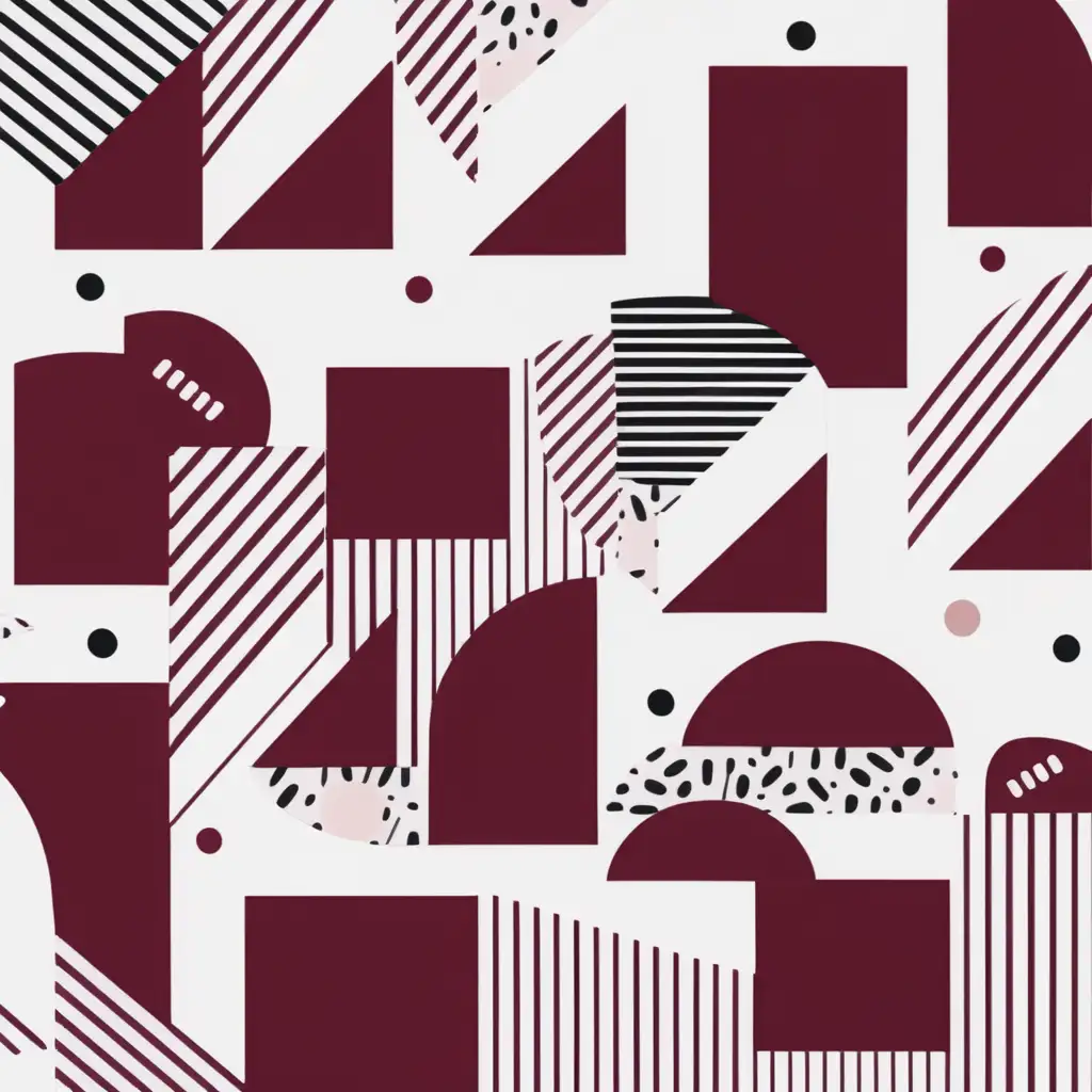 Abstract Memphis Style Pattern in White and Burgundy