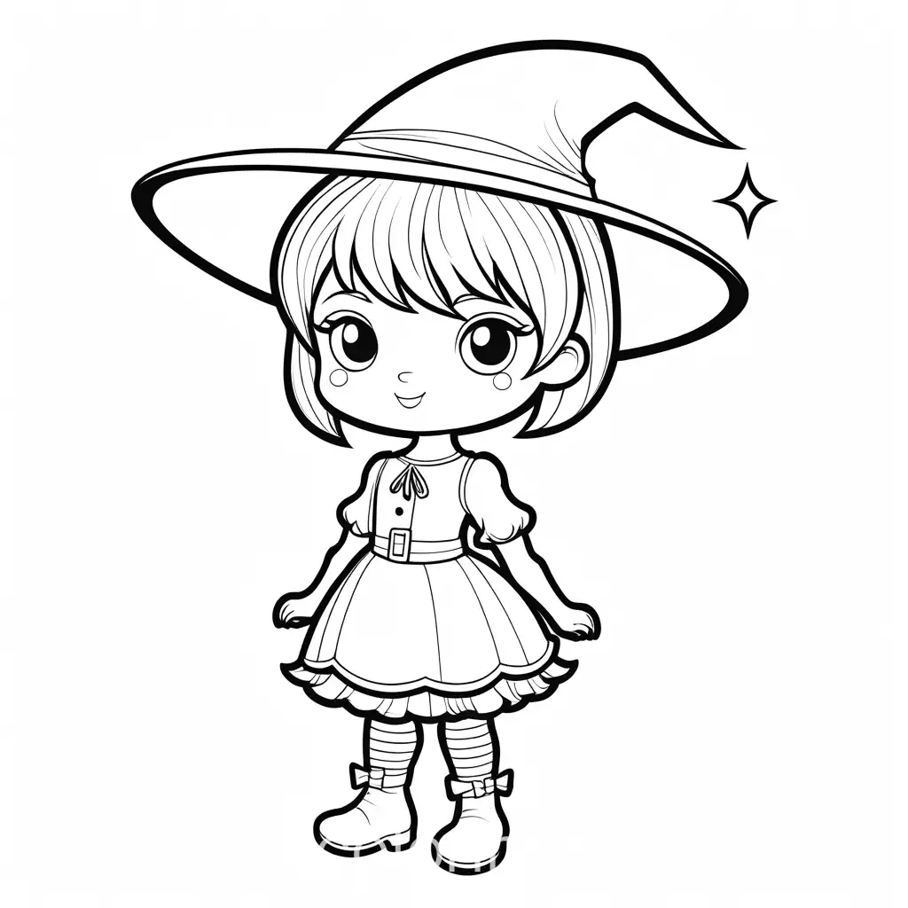 Cute-Cartoon-Girl-in-Halloween-Witch-Costume-Coloring-Page