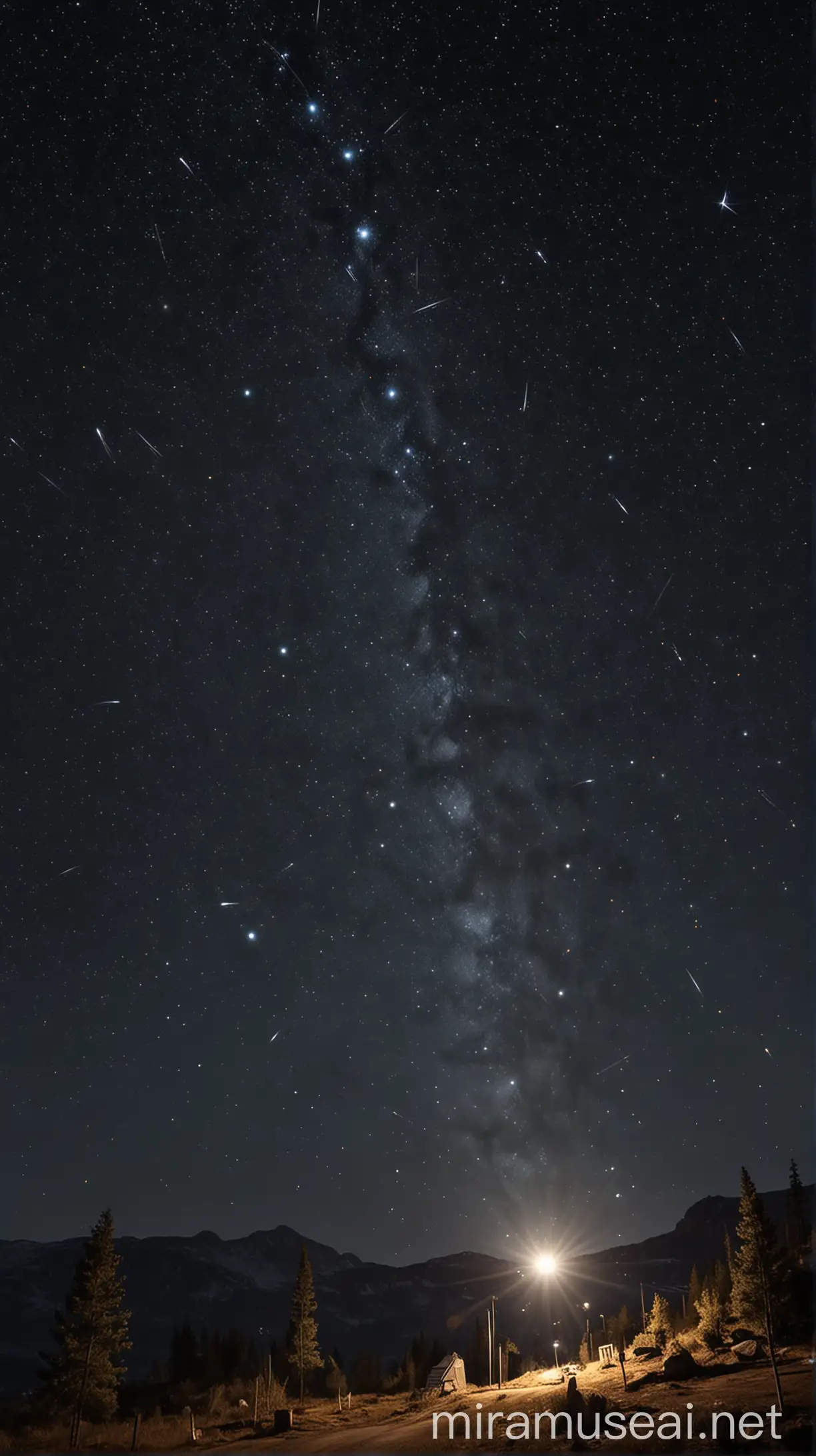 Hyper Realistic Night Sky with Meteor Shower and Lights