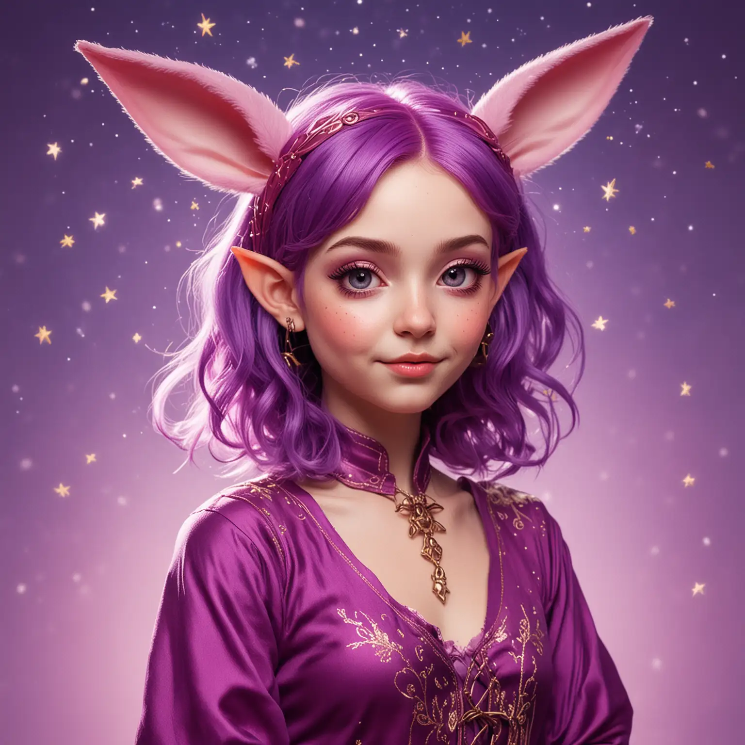 Astral Elf with Rabbit Ears in Whimsical Magenta and Purple Ensemble