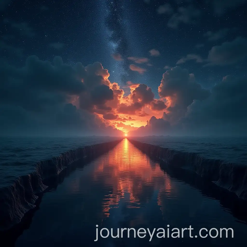 AI-Image-Prompt-ExpansionSurreal-Ocean-Landscape-with-Fire-Canyon-Under-Night-Sky