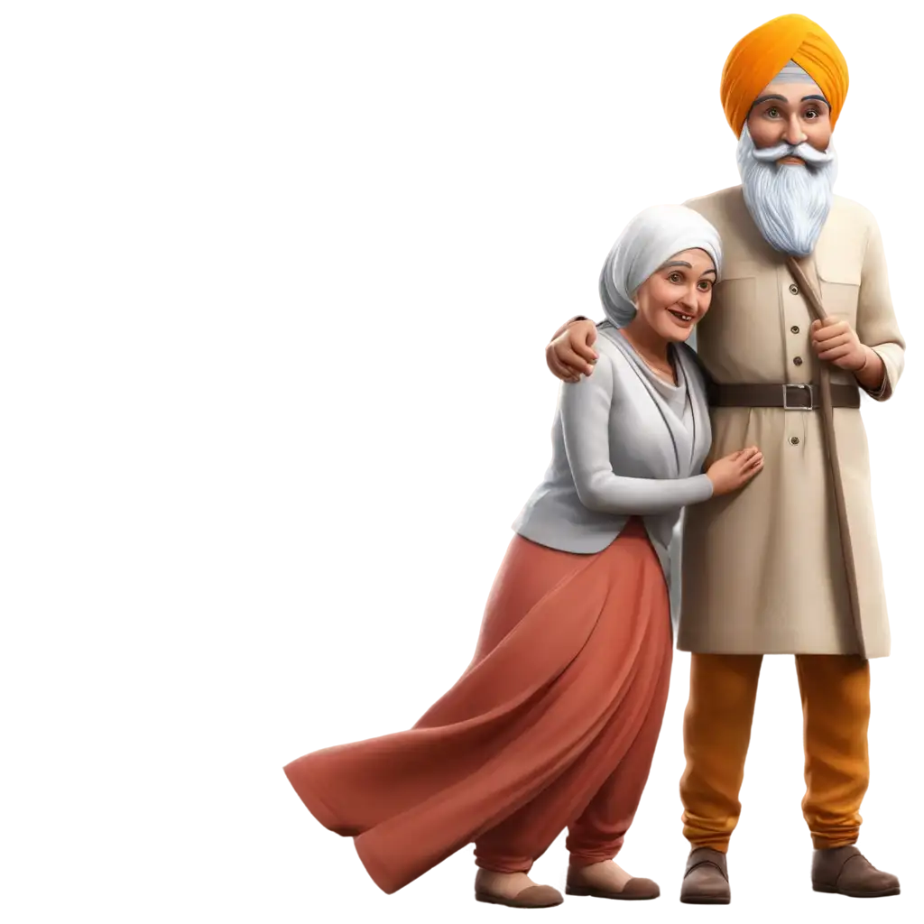 3D-Sikh-Old-Age-Couple-PNG-Image-Capturing-Tradition-and-Love-in-Digital-Art