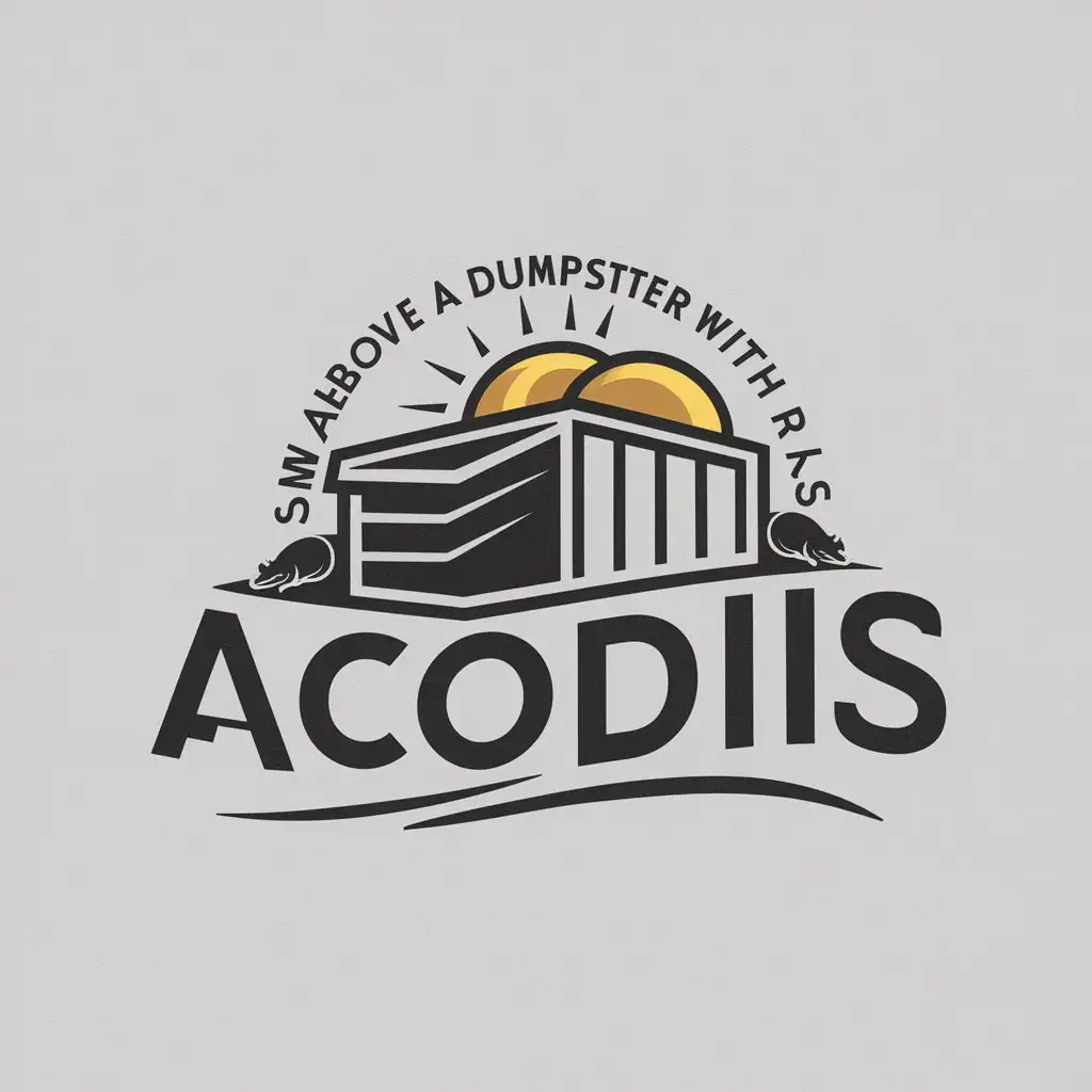 a logo design,with the text "Sun above a dumpster with rats", main symbol:ACODIS,Moderate,clear background