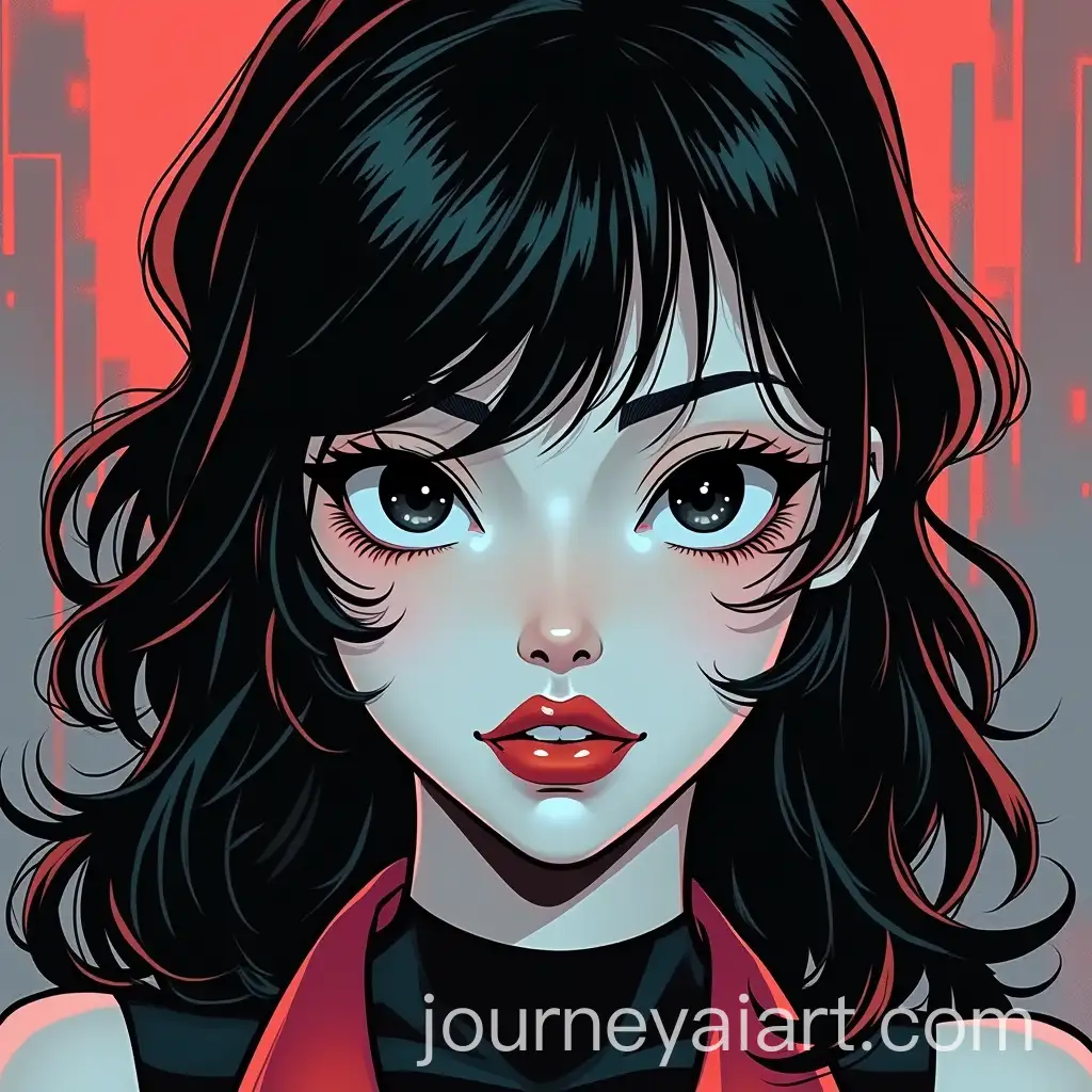 Comic-Book-Style-Female-Character-with-BlackAI-Image-Prompt-Expansion-Hair-and-Black-Eyes
