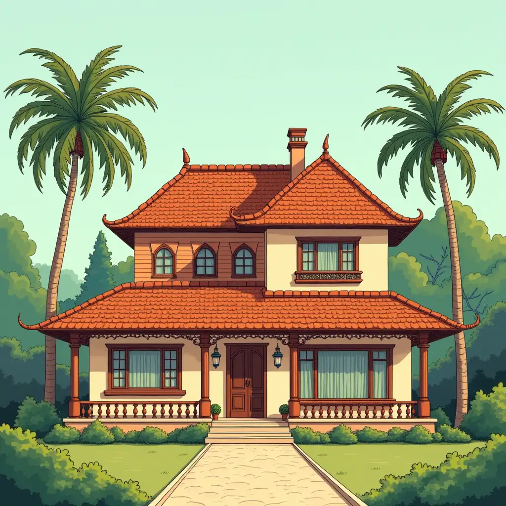 Grand-Indian-Bungalow-in-Studio-Ghibli-2D-HandDrawn-Art-Style