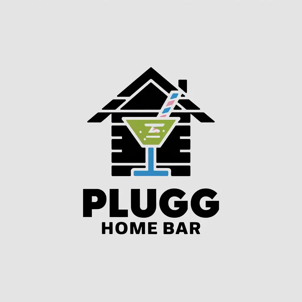 a vector logo design,with the text "plugg home bar", main symbol:house cocktail,complex,be used in bar industry,clear background