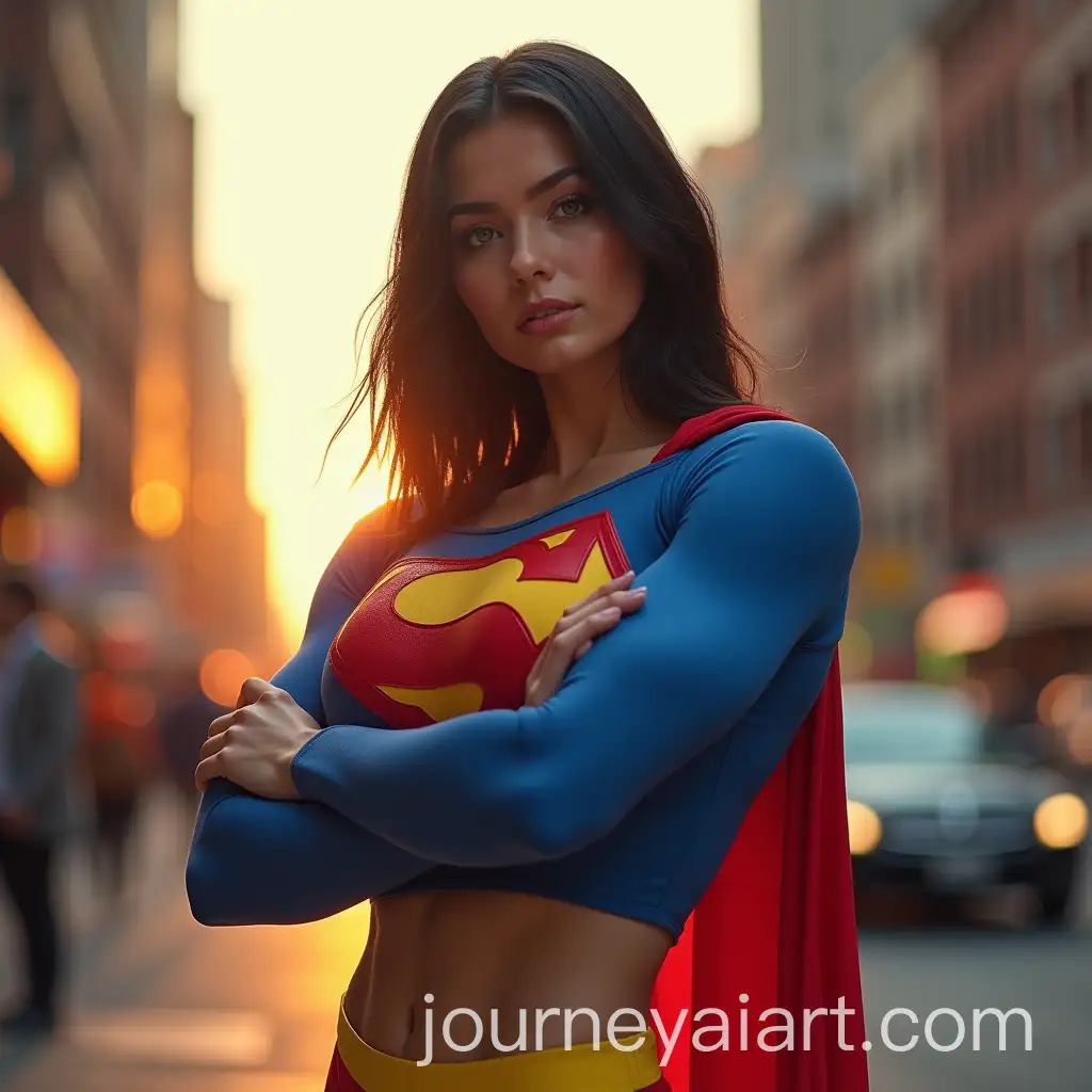 Confident-Young-Superheroine-with-Chiseled-Physique-and-Retro-Suit-in-a-Cityscape