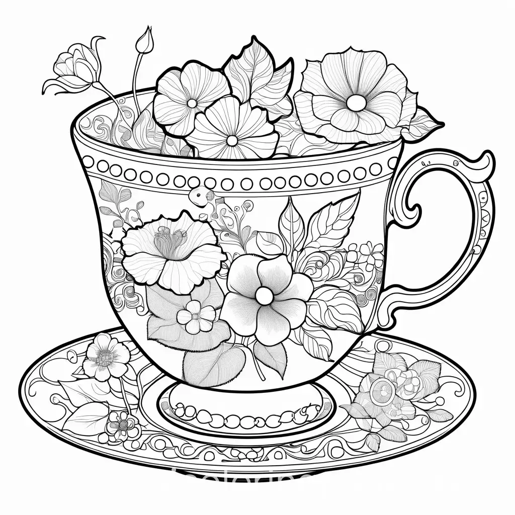 Steampunk-Floral-Teacup-Coloring-Page-in-Black-and-White