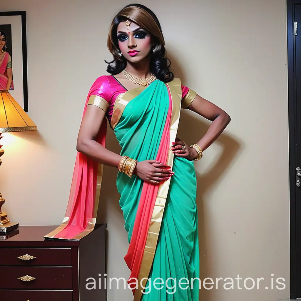 Fashionable-Crossdresser-in-Elegant-Saree-Pose