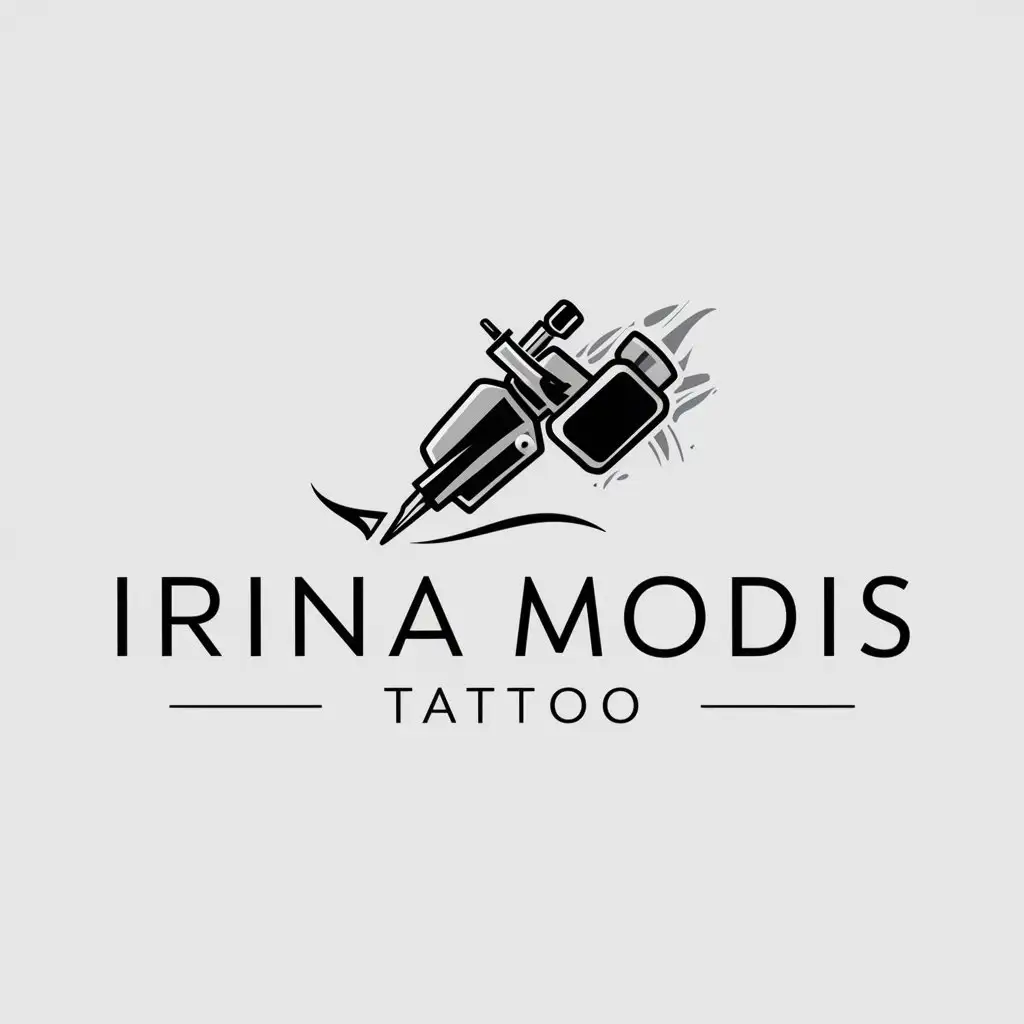 LOGO-Design-for-Irina-Modis-Tattoo-Elegant-Tattoo-Machine-Symbol-on-Clear-Background