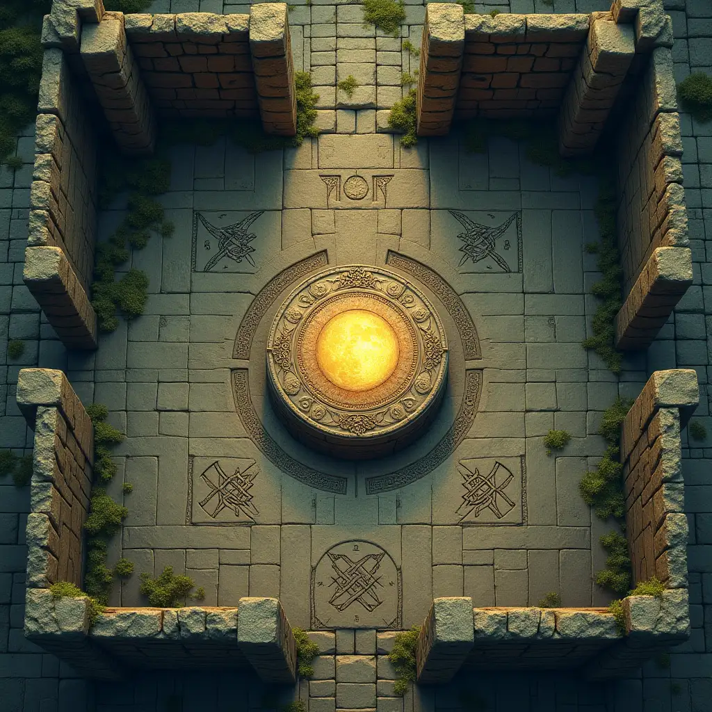 Overhead View of a Mystical Dungeon Map with Moon Altar