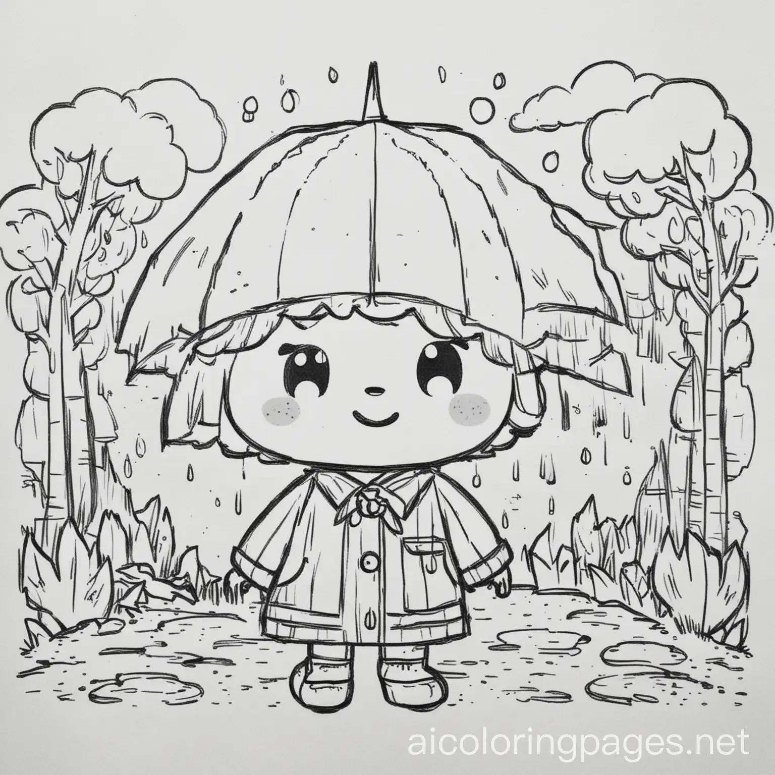 Animal-Crossing-Rainy-Day-Coloring-Page-with-Simplicity-and-Ample-White-Space