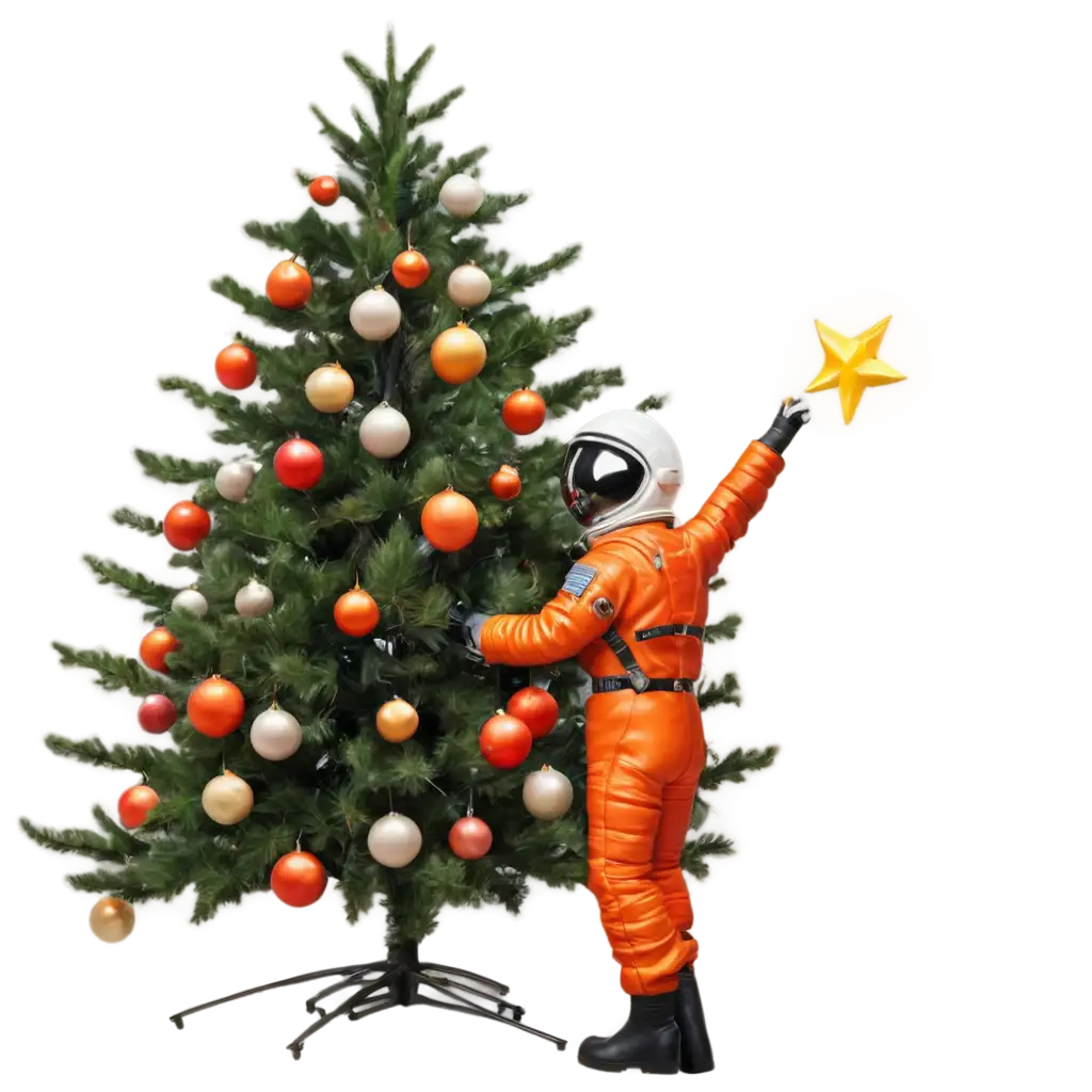 Cosmonaut-Decorating-Christmas-Tree-Toys-PNG-Image-for-Holiday-Themes-and-Space-Exploration-Designs