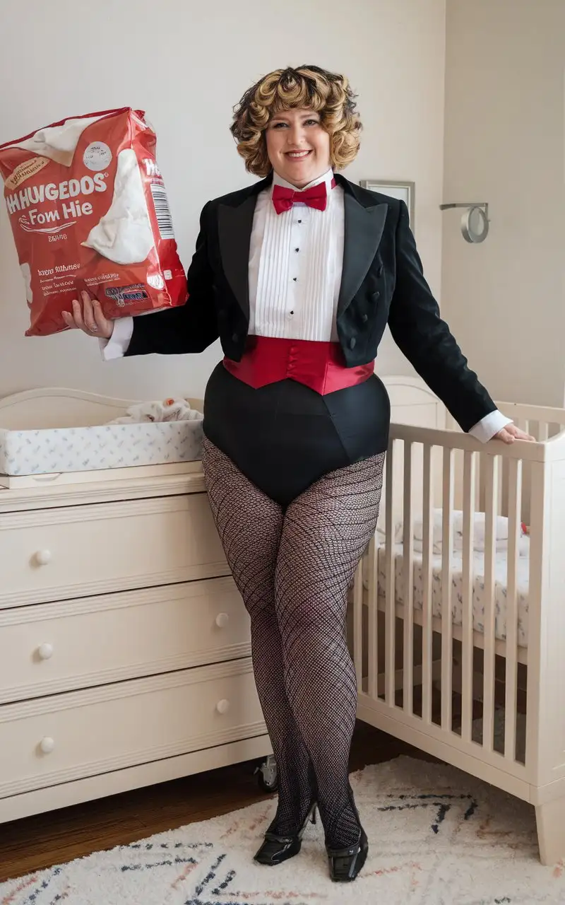 Joyful-Woman-in-Tuxedo-Holding-Adult-Diapers-in-Nursery