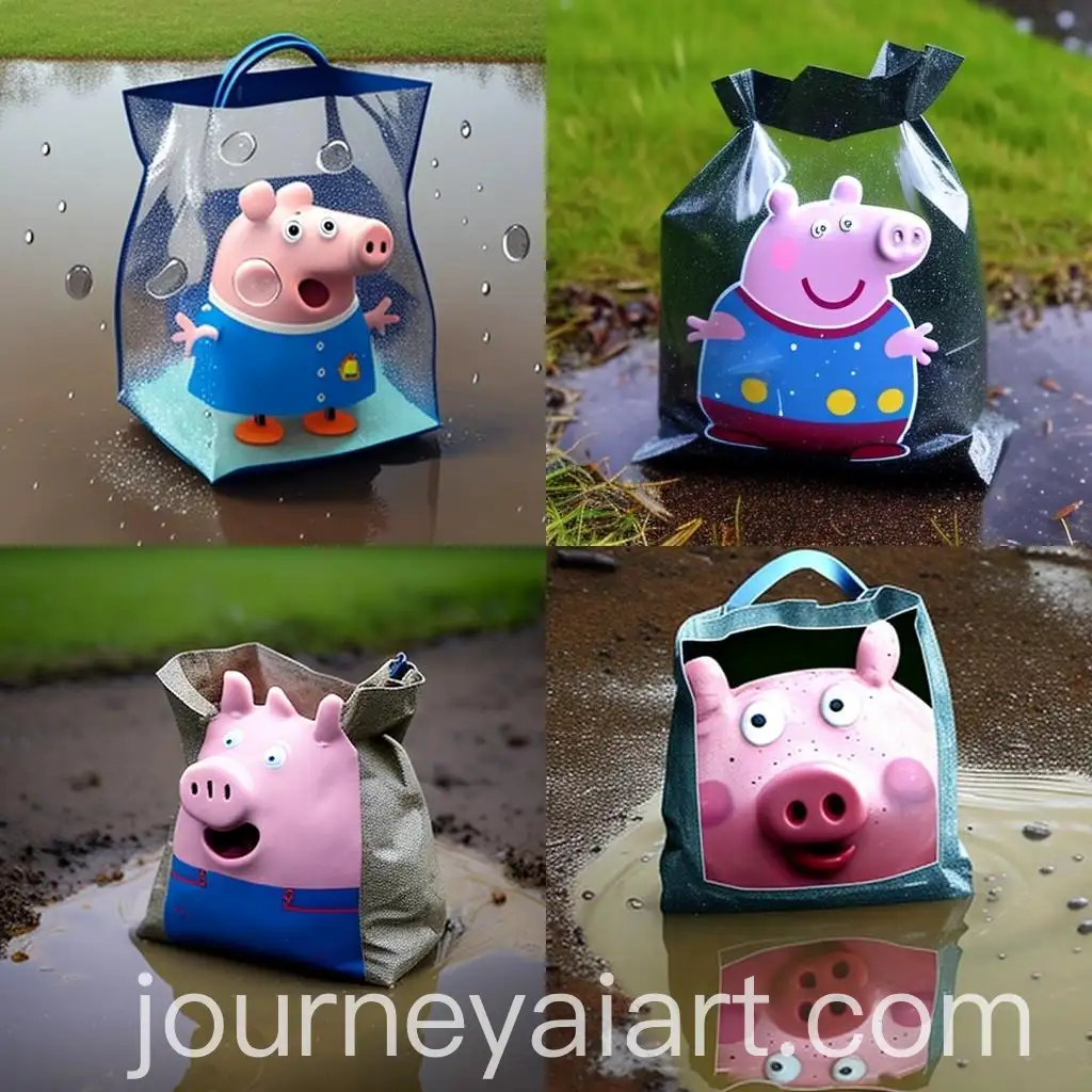 Adorable-Peppa-Pig-Playing-in-a-Puddle-with-a-Colorful-Bag