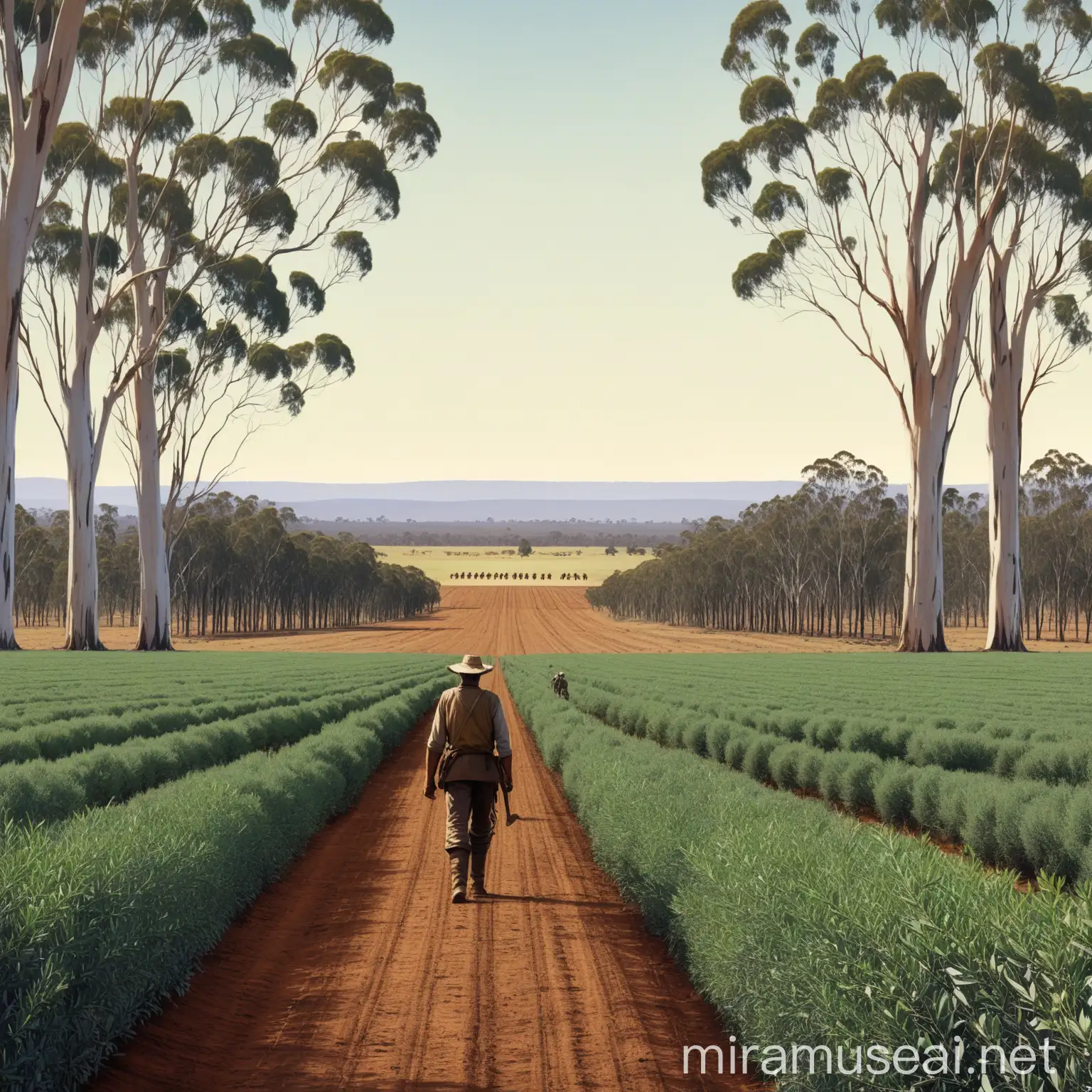 Three Farmers Defending Their Farm Against Approaching Army Australian Rural Scene