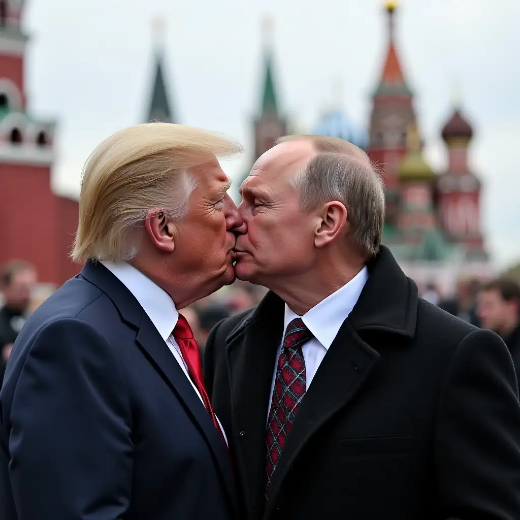 Donald Trump kisses Putin on Red Square