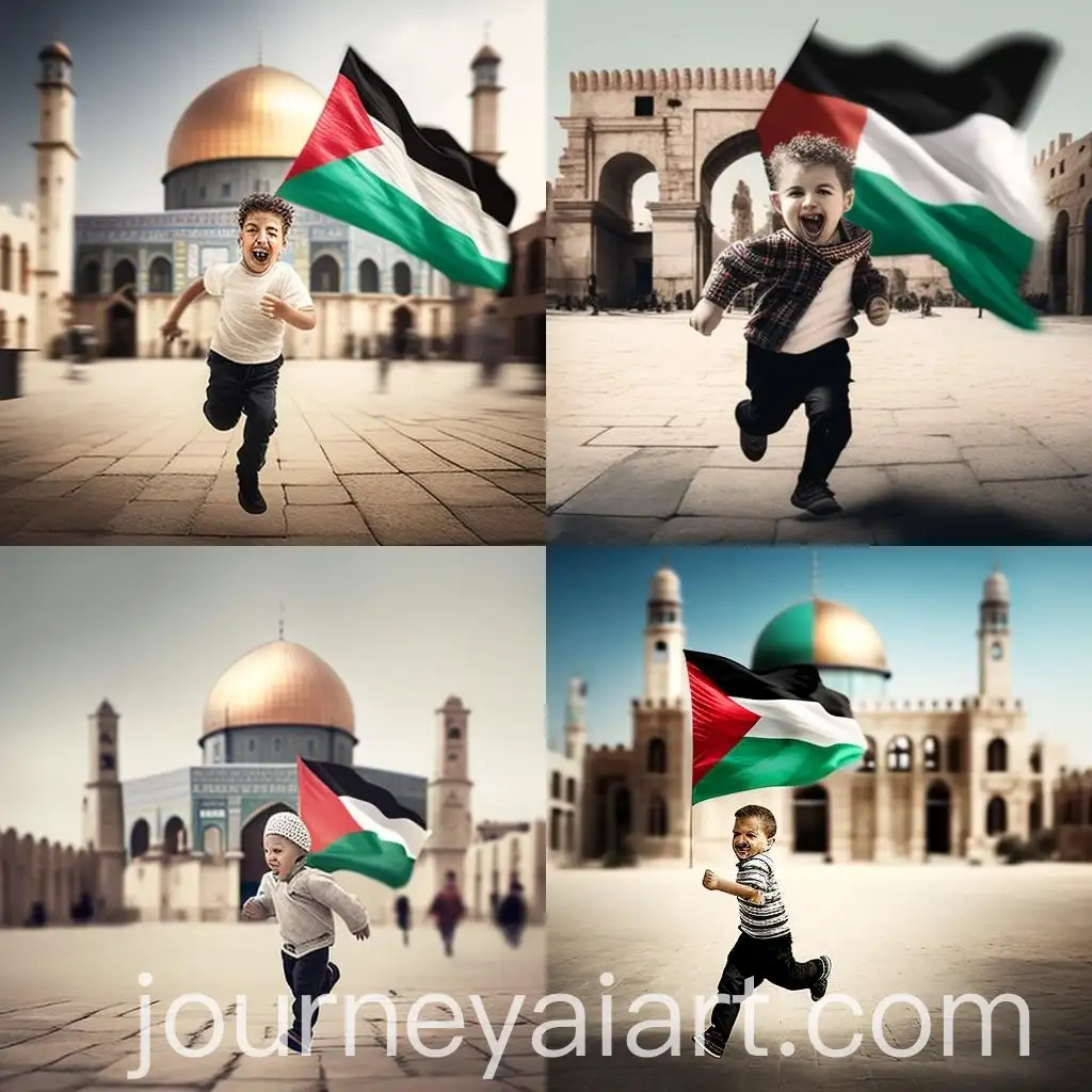 Cheerful-Boy-Running-with-Palestinian-Flag-at-AlAqsa-Mosque
